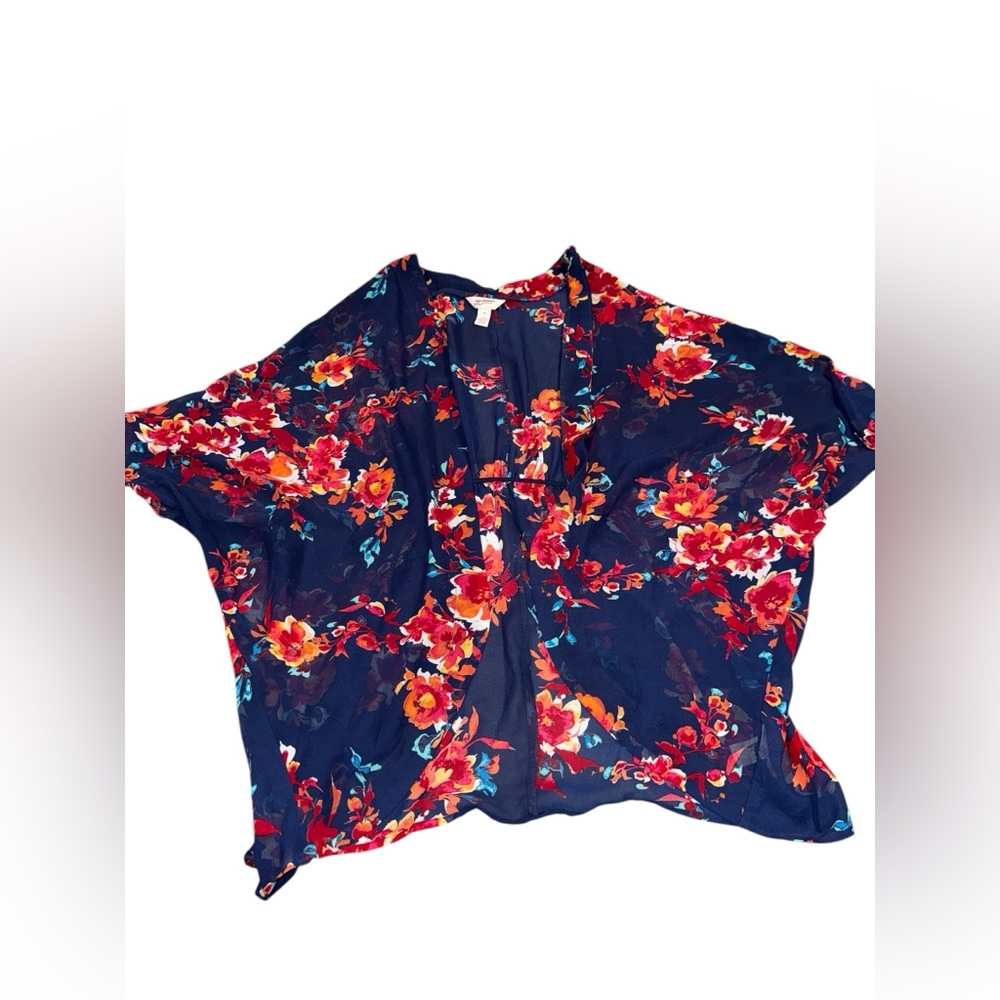 Arizona Jean Company Floral Kimono Top - Navy and Red
